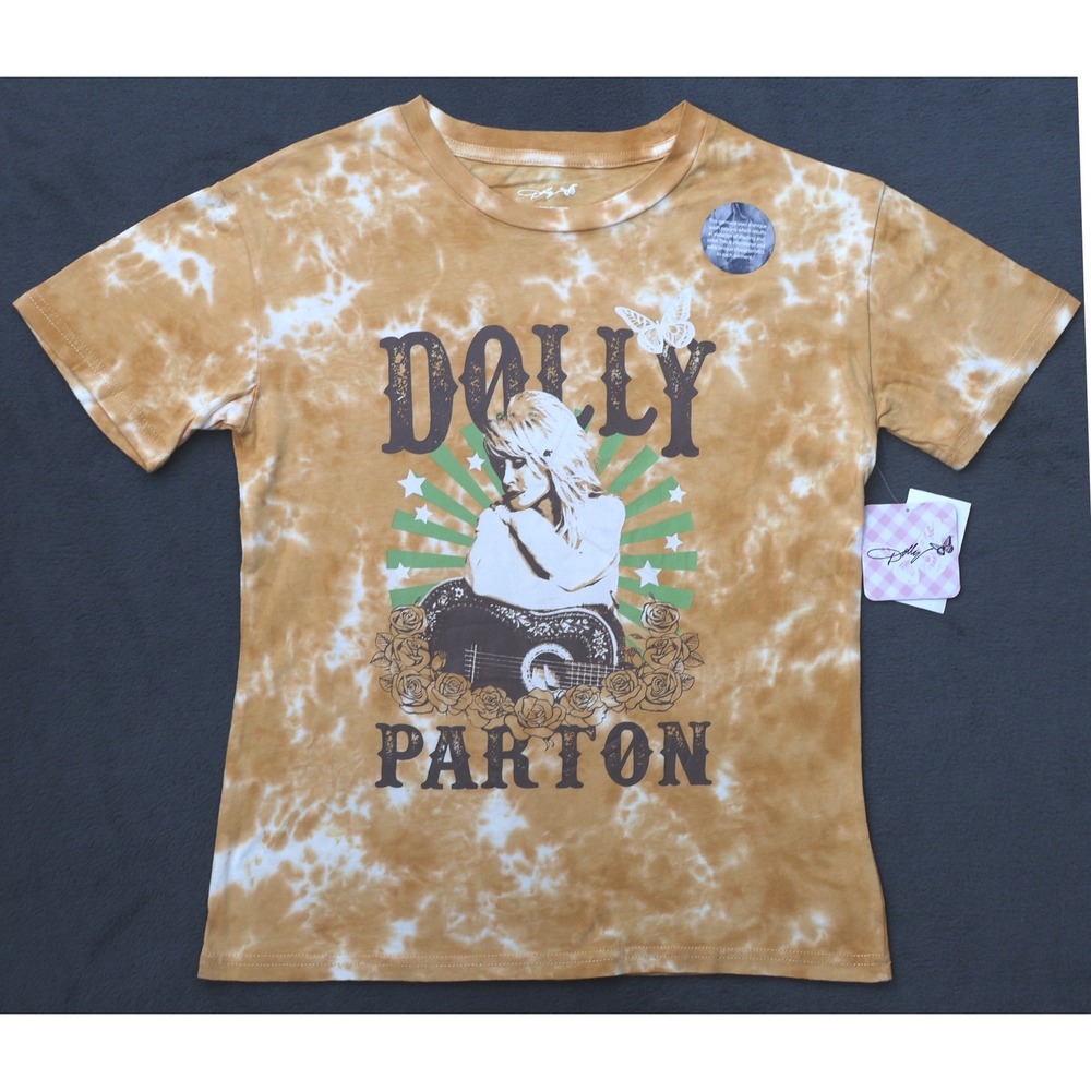 Dolly Parton Graphic T-Shirt Kids Size L 10/12 Yellow Tie Dye NEW Western Retro